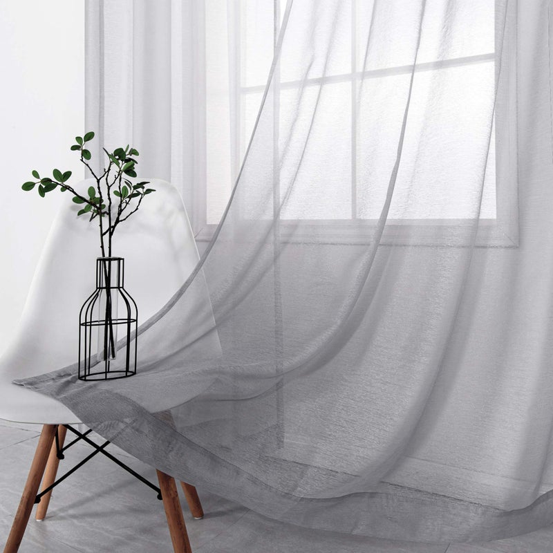 KOUFALL Silver Sheer Curtains, Luxury Curtain for Living Room Bedroom, Light Grey Grommet Backdrop Curtains for Party, 52 x 84 Inch Length, 2 Panels Set, Gray - Image 4